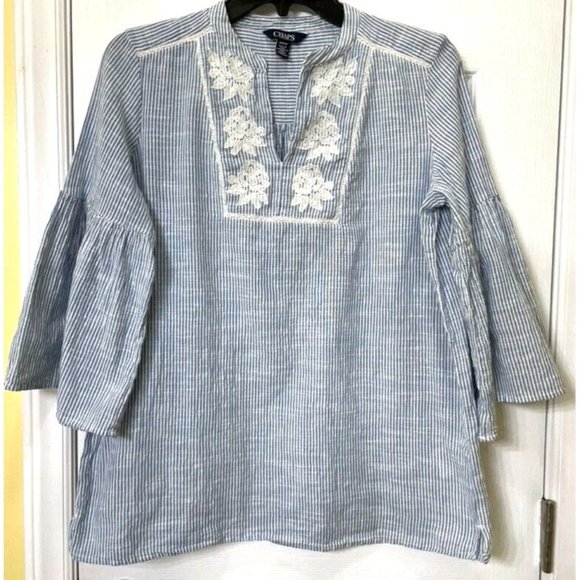 Chaps shirt women's size S oversize would also fit a M embroidery excellent cond - Picture 1 of 6